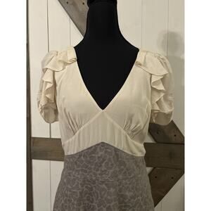 Rebecca Taylor Cream Ruffle Sleeve Dress Gray Animal Print Dress Size 12